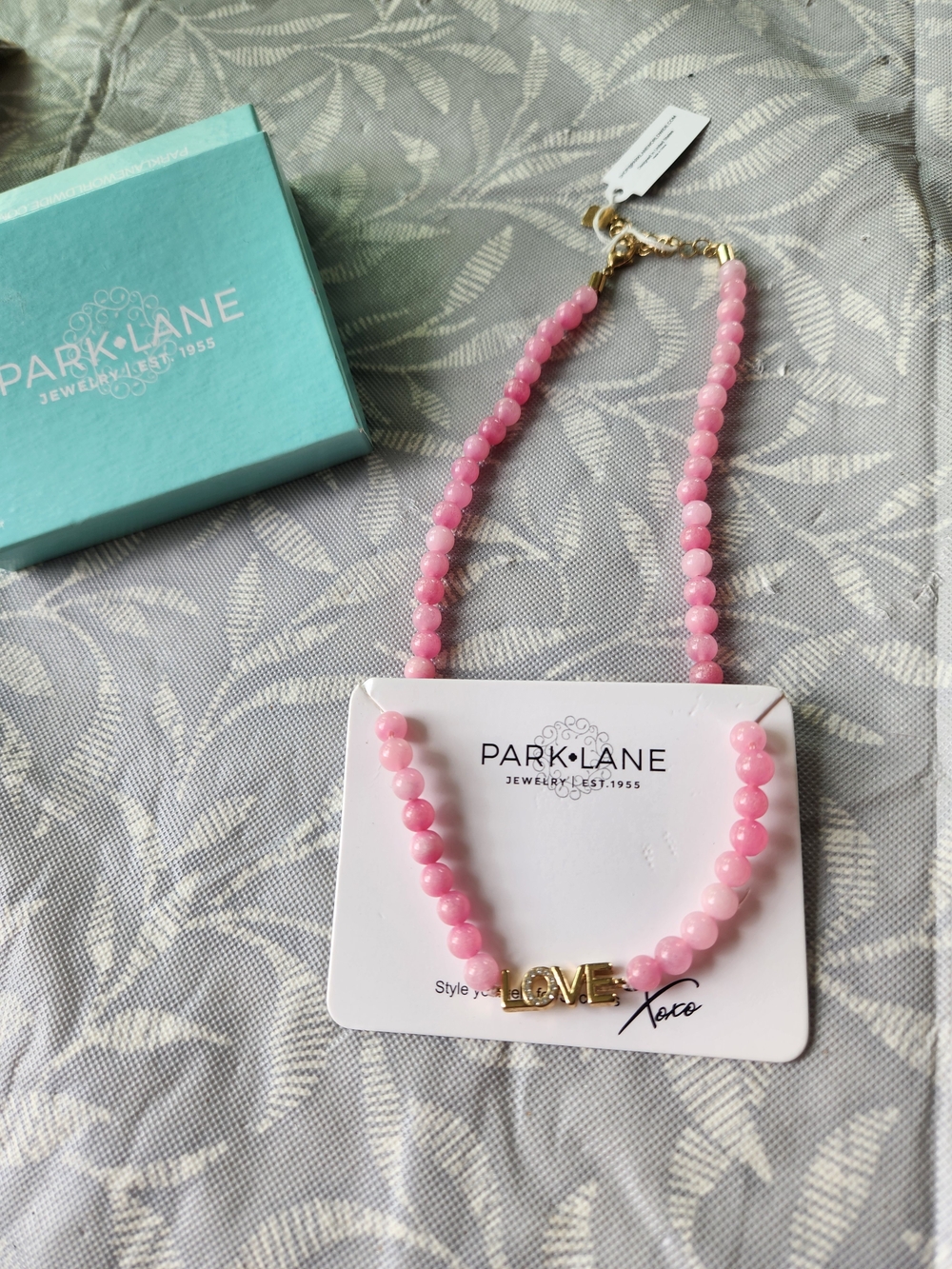 Park Lane Pink Beaded Necklace with Gold 'LOVE' Charm